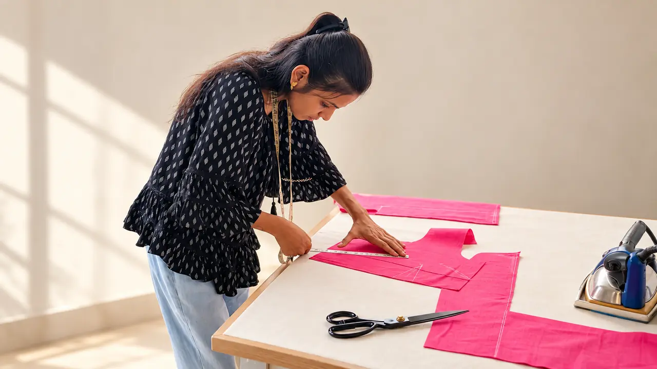 Made-to-measure ladies’ tailoring in progress at SACH Couture, Pune